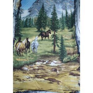 Running Wild horses mountain scene beautiful panel fabric